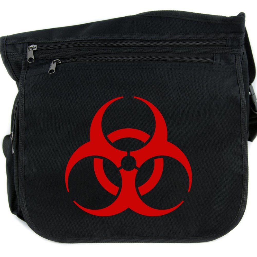 Black Crossbody Bag with Red Biohazard Symbol
